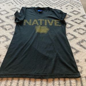 Women raygun black gold iowa native graphic short sleeve shirt size m